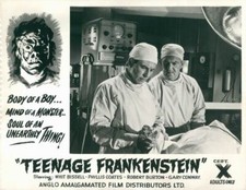 Teenage Frankenstein original lobby card Whit Bissell looks at bloody hand