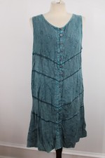 Flower M Free Size Green Boho Button Front Short Hawaiian Tank Dress Hibiscus