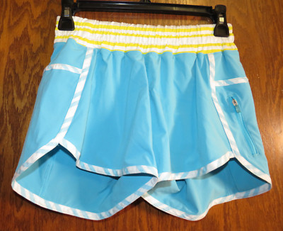 Lululemon 4 Track Attack Short Spry Blue Sizzle Twin Stripe EUC! Rare!