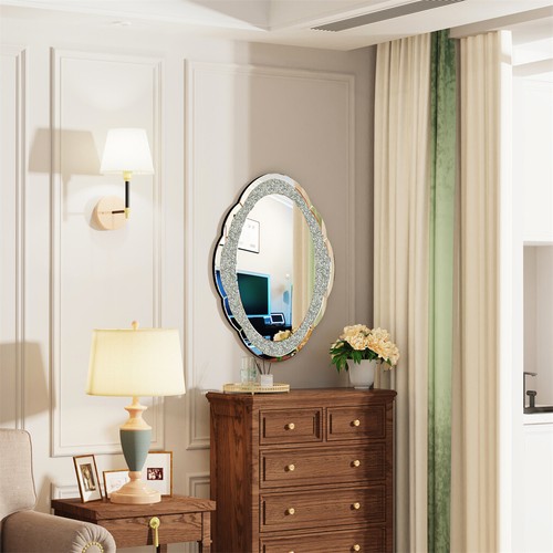 Glam Crushed Diamond Silver Glass Wall Mirror Bedroom Hallway Living Room Decor - Picture 8 of 12