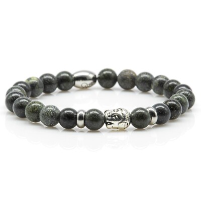 Serpentin Armband Bracelet Perlenarmband Green Buddha Edelstahl Ring 8mm Perlen