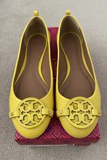 Tory Burch Mini Miller Leather Flats Reptile Yellow US8.5 UK6 IT38.5 BNWB