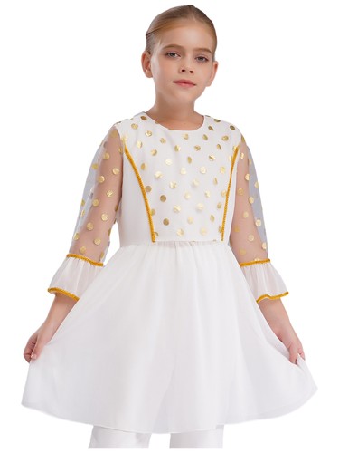 Kids Girls Dress Banquet Dresses Dance Ball Gown Round Neck Sundress Indian - Picture 9 of 39