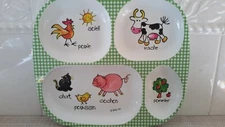 Vintage Baby Cie Farm Animals Toddlers Melamine Divided Bowl Dish EUC