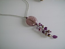 Collier sautoir Chaîne argenté Violet/Prune/Argenté/