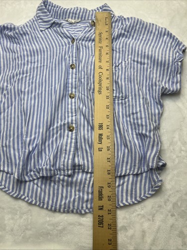 Aeropostale White Blue Striped Boxy Button Up Camp Camp Shirt Size Small - Picture 7 of 8