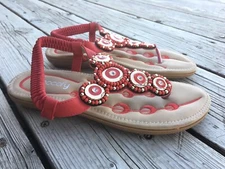 SOCOFY Red Faux Leather Elastic Strap Thong Sandals Size 39 EUR 8.5 Women’s