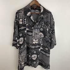 Michael Irvin 88 Rayon Shirt Mens XL Dark Brown Printed Short Sleeve Button