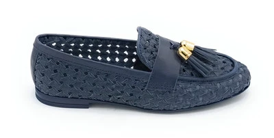 FRAU 95T6 Mocassin En Cuir Tressé Bleu À Franges Semelle En Caoutchouc C - Photo 1/4