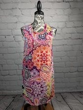 Ab Studio Women's Dress Sz S Sleeveless paisley Print Pockets Stretch Knit b32