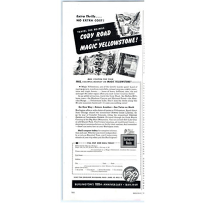 1949 Print Ad Burlington Railroad Route Way Of The Zephyrs Cody Rd Yellowstone!