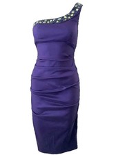 Xscape Purple One-Shoulder Cocktail Dress Women's 4 Beaded Detail Bodycon 