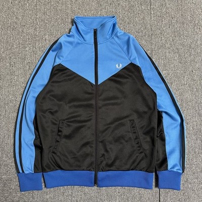 Mens FRED PERRY FRED PERRY Track Jacket Jersey Blue Black L Laurel Logo
