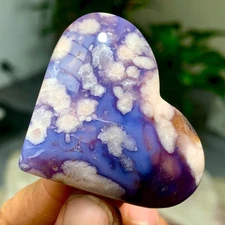 49G Natural Blue Cherry Blossoms agate Crystal Heart Quartz Mineral Specimen