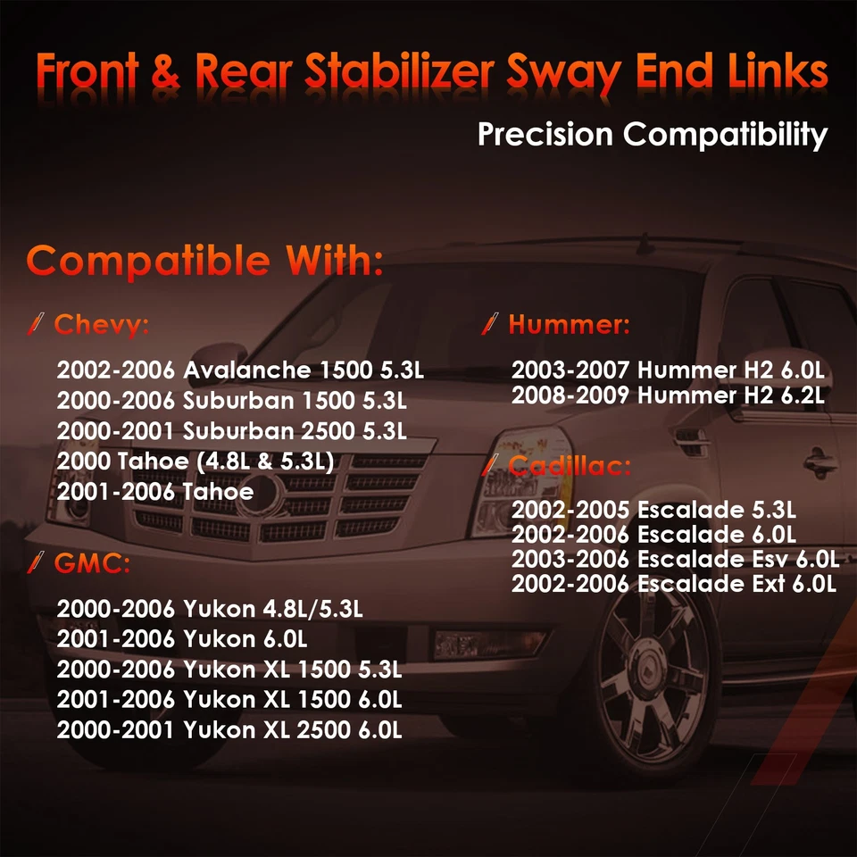 Front Rear Sway Bar Links For Chevy Tahoe Suburban 1500 Avalanche Yukon Cadillac - Изображение 2 из 4