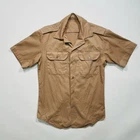 Vintage 1970s USA Military Army Shirt Vietnam Era Khaki Short Sleeve Size L