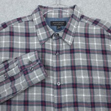 Banana Republic Shirt Mens Large Gray Plaid Soft Wash Long Sleeve Standard Fit