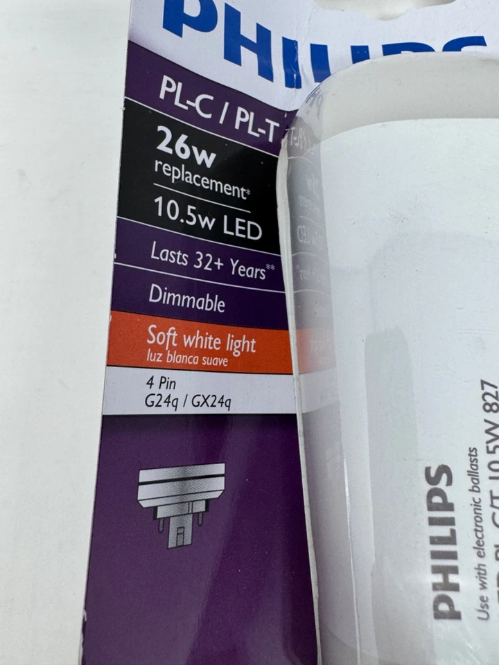 Philips 26w PL-C PL-T 4-Pin Vertical LED Bulb Dimmable 1200 lumens (6 packs) - Image 3 of 4