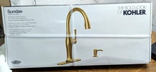 KOHLER Sundae Pull Down Sprayer Kitchen Faucet in Vibrant Brushed Moderne Brass