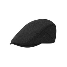 Men's Newsboy Cap Wool Blend Classic Herringbone Tweed Medium, Black Grey