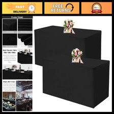 2 Pack 96"x30" Black Fitted Tablecloths for 8ft Tables - Washable Polyester Cove