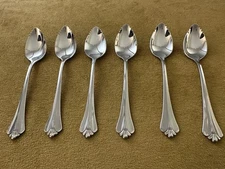 (6)GRAPEFRUIT SPOONS Oneida Community ROYAL FLUTE Stainless Flatware Glossy MINT