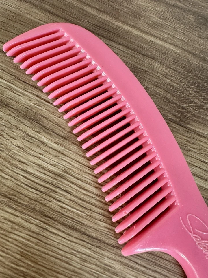 Peine de bolsillo de dientes anchos desenredante vintage de los años 80 utilería retro salón styler rosa Foto 2 de 4