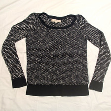 LOFT Black White Speckled Round Neck Knit Lightweight Pullover Sweater XS