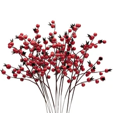 12 Pcs Artificial Red Berry Stems, 13.8" Waterproof Berry Branches with Calyx...