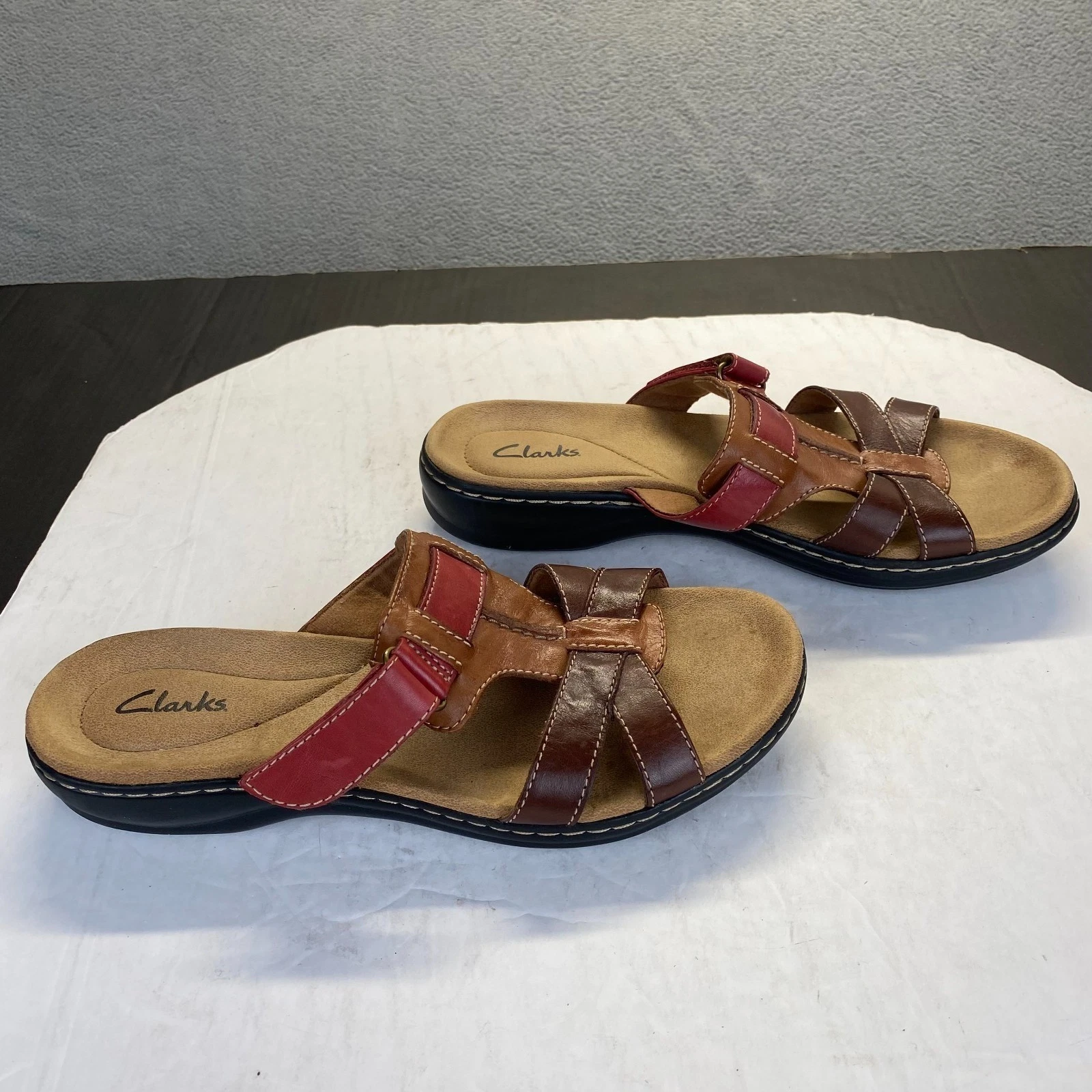 Clarks Collection Sandali Donna Pelle Marrone Slip On Taglia 9 M Comfort