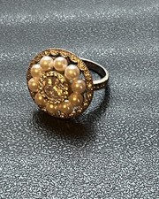 Sterling Silver Pearl  CZ Halo Ring   Vintage Statement Ring Size 6.75