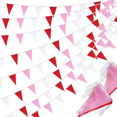 100 Ft Red Pink and White String Pennant Banner Red Pink and Red Pink White