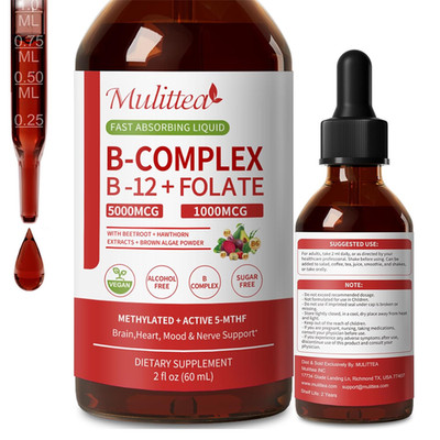 Methylated B12 + Folate Drop Super B-Complex for Energy Brain & Heart Health