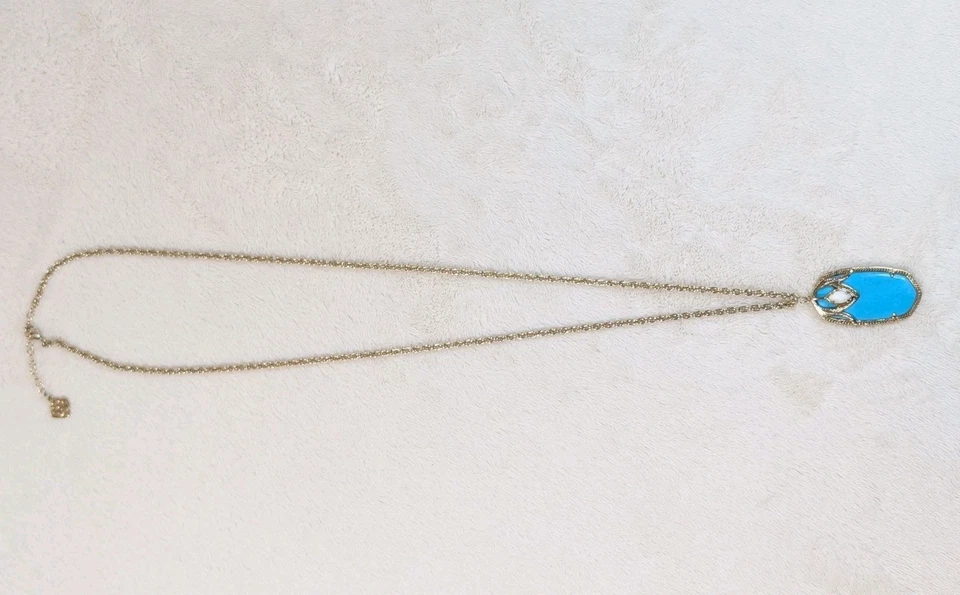 Kendra Scott Turquesa Magnesita Oro Largo Colgante Collar Ajustable Foto 3 de 4