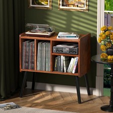 Record Player Table, Mid-Century Record Player Stand with Vinyl Storage Hold ...