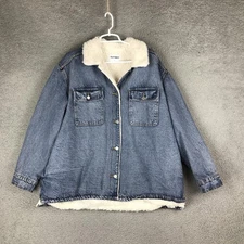 Old Navy Jacket Mens Extra Large Blue Sherpa Lined Denim Button Up Pockets XL
