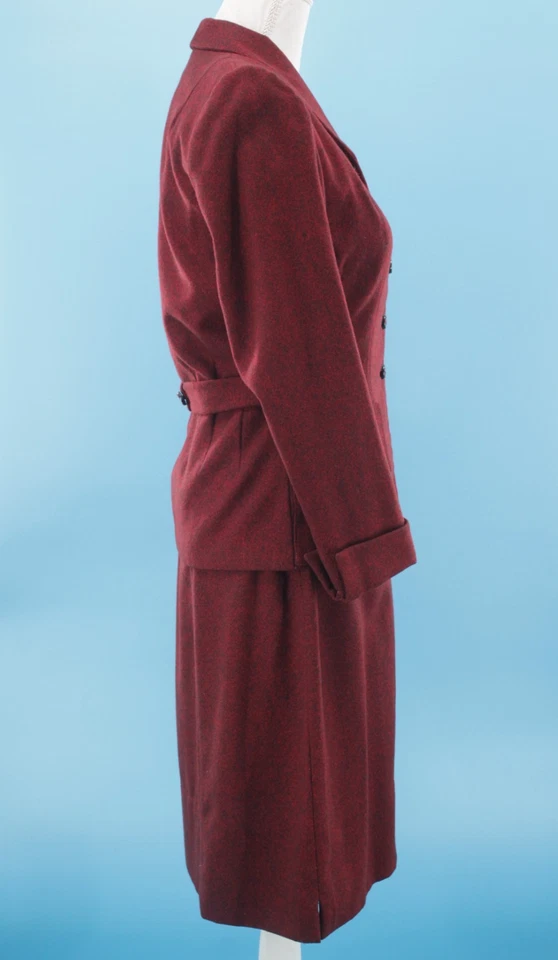 VTG Women's 50s 2 Pc Maroon Wool Dress Suit Sz S 1950s Jacket Skirt Set - Image 3 of 4