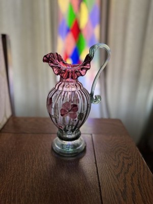 Fenton Art Glass 1995 Rubena Verde hand painted Pitcher