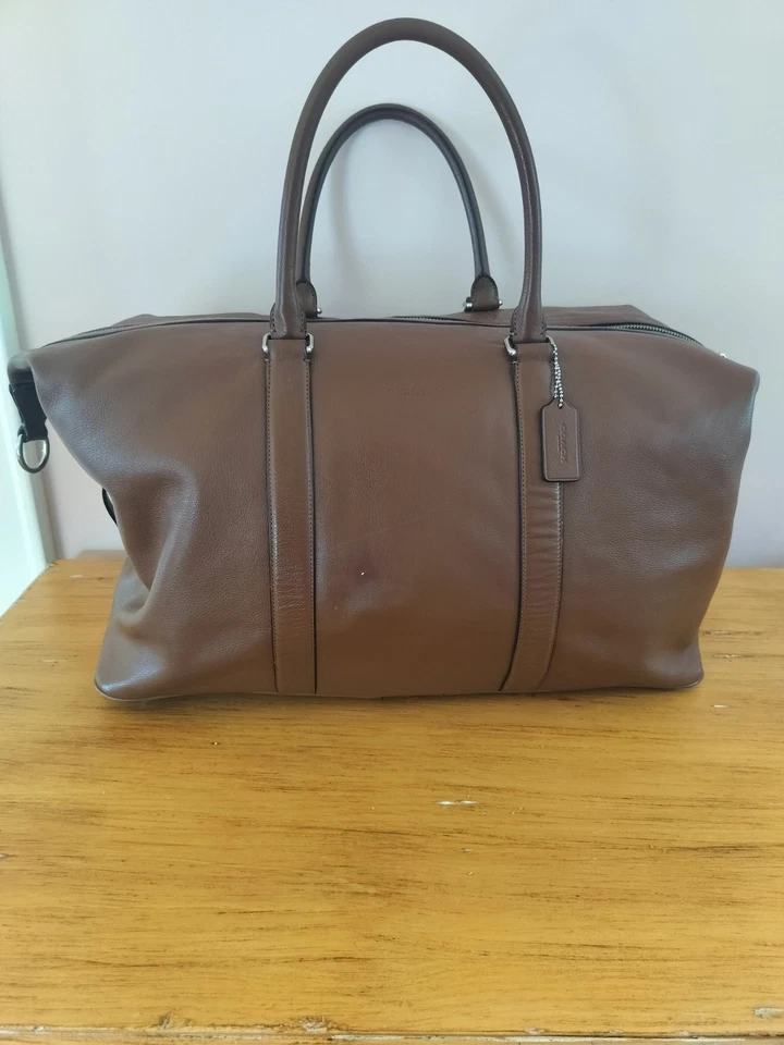 Bolso de Lona Coach Grande Boston Cuero Británico Color de Viaje Marrón (Falta Correa Foto 4 de 4