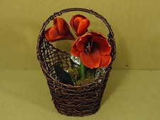 Handcrafted Decorative Basket with Flower 19in x 11in x 9in Brown Plastic