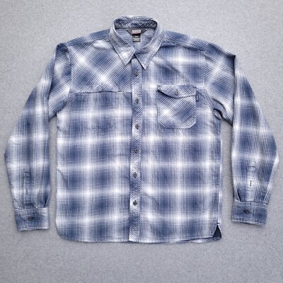 Outdoor Research Flannel Shirt Mens Medium Feedback Blue Plaid Hiking Button Up