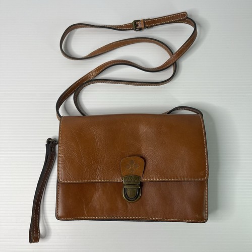 Patricia Nash Torri Italy Tan Genuine Leather Crossbody Handbag Purse VGC