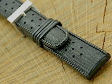 Vintage NOS Unused Black Rubber Watch Band 18mm w Silver Tone Buckle Men's