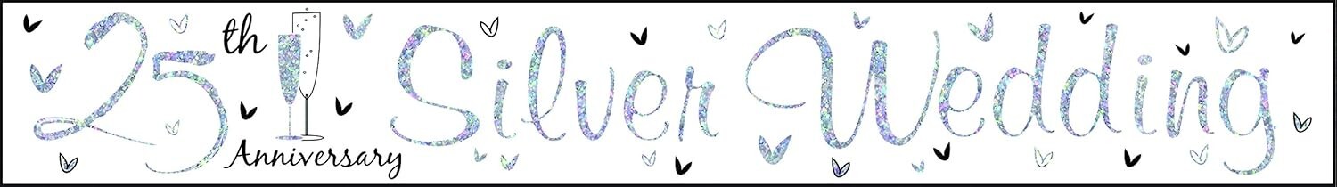 25th Silver Wedding Anniversary Foil Banner Happy 2.5m Heart Party Decoration