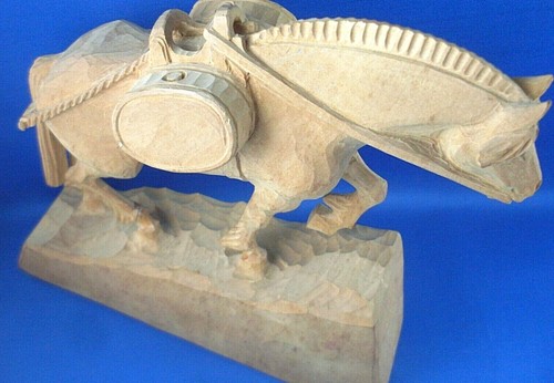 Rare HANDCRAFTED (By: S.M) Carved HORSE Wooden Figurine Collectable **REPAIRED** - Picture 6 of 12