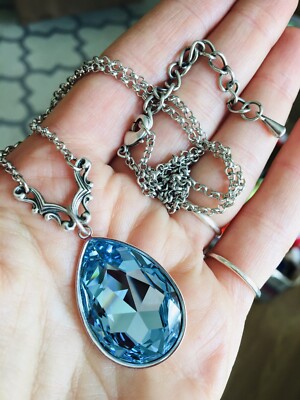 AQUAMARINE SWAROVSKI NECKLACE SILVER PLATED