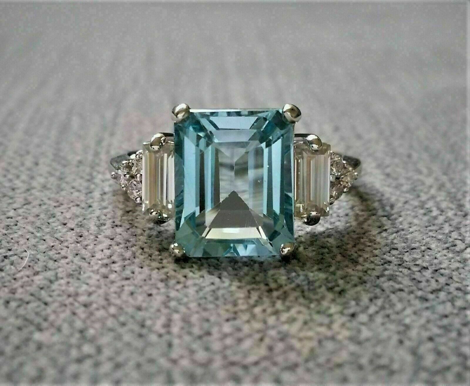 3Ct Simulated Aquamarine Solitaire Ring in 14k White Gold Plated Silver