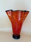 Opal Art Glass Red Hot Tall Flutter Vase 9" 1/2 tall and 7 1/2 wide at mouth