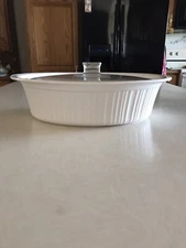 Vtg Corning Ware French White 4Qt 3.8L Casserole Oval Baking Dish W/Lid USA