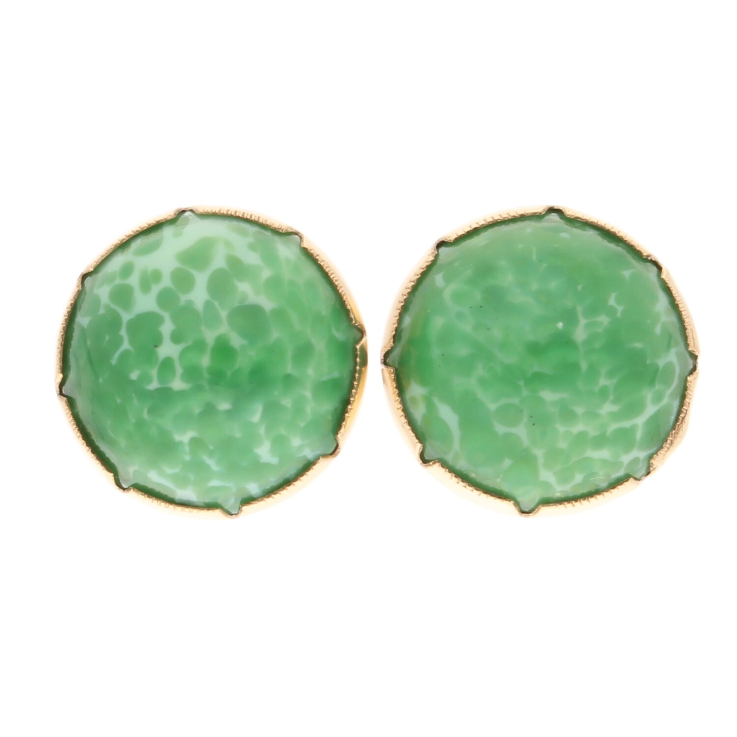 9Carat Yellow Gold Jade Stud Earrings (15.5mm Diameter)